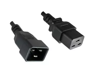IEC-kabel C19 naar C20, 1,5mm², 16A, verlenging, VDE, zwart, lengte 0,50m